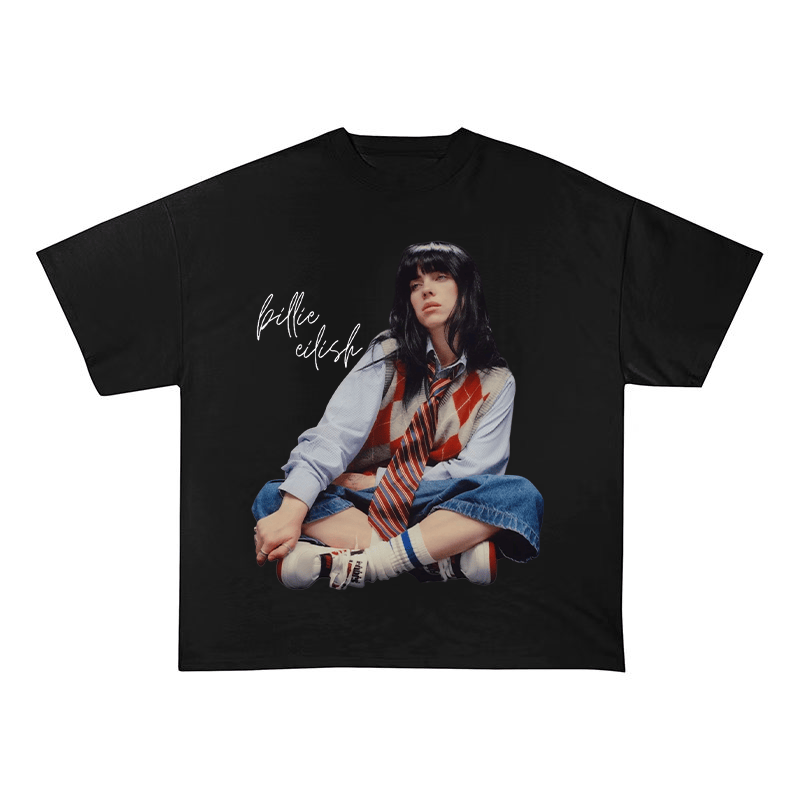 BILLIE EILISH PREPPY STYLE OVERSIZED HEAVYWEIGHT COTTON TEE-60036