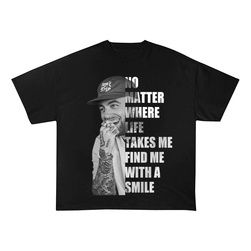 MAC MILLER WITH A SMILE QUOTE OVERSIZED HEAVYWEIGHT COTTON TEE-60037