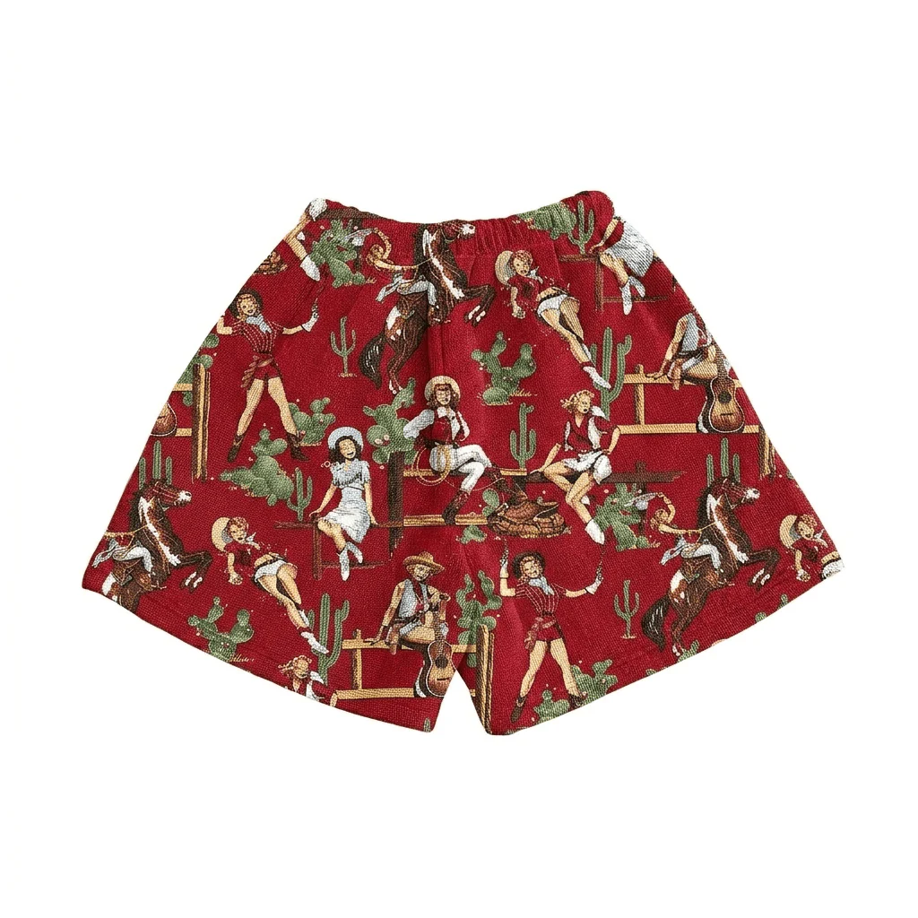 RED COWGIRL TAPESTRY SHORTS