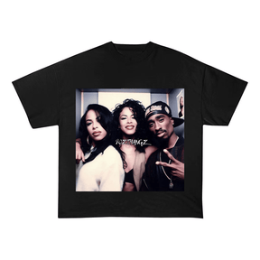 RDMCLOTHINGART S / BLACK TEE tapestry hoodie 90s Legends Aaliyah Selena Tupac Oversized Heavyweight Cotton Tee-60016 | Retro R&B Hip Hop Merch