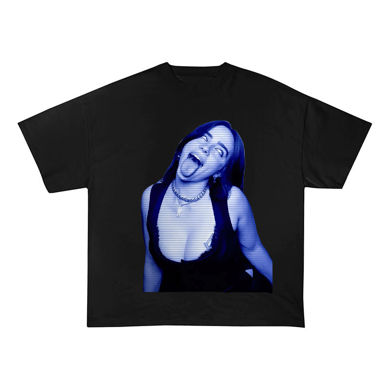 RDMCLOTHINGART S / BLACK TEE tapestry hoodie BILLIE EILISH BLUE OVERSIZED HEAVYWEIGHT COTTON TEE-60026