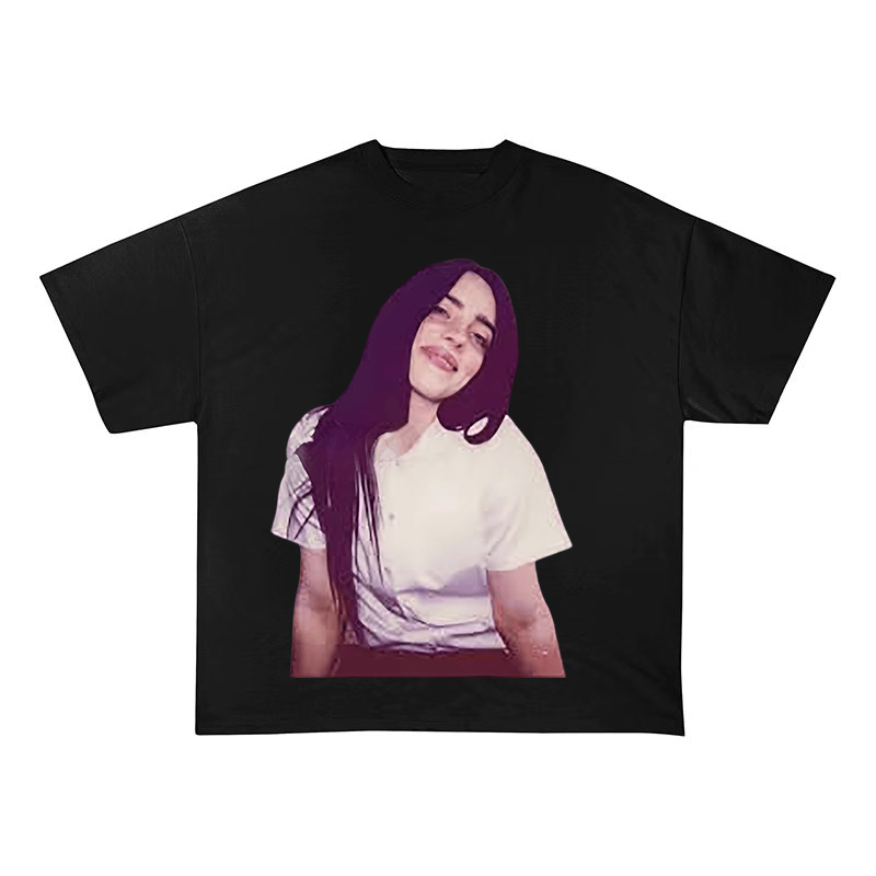RDMCLOTHINGART S / BLACK TEE tapestry hoodie BILLIE EILISH PURPLE HEAVYWEIGHT COTTON TEE-60032