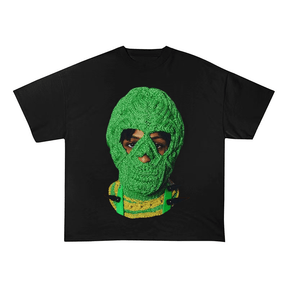 RDMCLOTHINGART S / BLACK TEE tapestry hoodie Kanye West Donda Green Balaclava Portrait Oversized Heavyweight Cotton Tee-60020