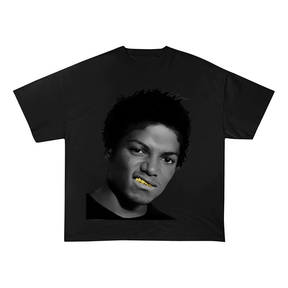 RDMCLOTHINGART S / BLACK TEE tapestry hoodie Webbie Gold Teeth Portrait Oversized Heavyweight Cotton Tee-60018 | Southern Hip Hop Rap Fan Merch