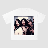 RDMCLOTHINGART S / WHITE TEE tapestry hoodie 90s Legends Aaliyah Selena Tupac Oversized Heavyweight Cotton Tee-60016 | Retro R&B Hip Hop Merch