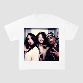 RDMCLOTHINGART S / WHITE TEE tapestry hoodie 90s Legends Aaliyah Selena Tupac Oversized Heavyweight Cotton Tee-60016 | Retro R&B Hip Hop Merch