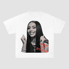 RDMCLOTHINGART S / WHITE TEE tapestry hoodie Mariah the Scientist Portrait Oversized Heavyweight Cotton Tee-60022 | R&B Hip Hop Fan Merch