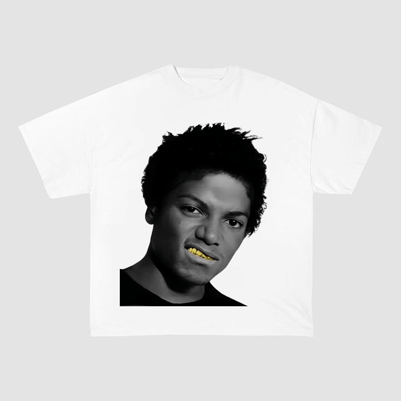 RDMCLOTHINGART S / WHITE TEE tapestry hoodie Webbie Gold Teeth Portrait Oversized Heavyweight Cotton Tee-60018 | Southern Hip Hop Rap Fan Merch