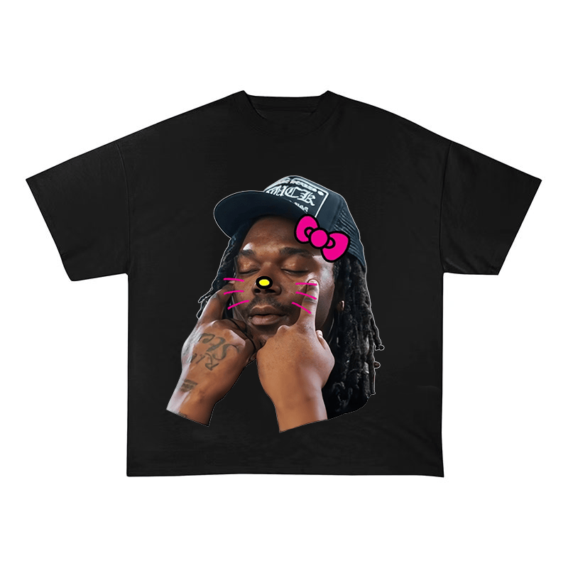 RDMCLOTHINGART tapestry hoodie Kai Cenat Hello Kitty Meme Oversized Heavyweight Cotton Tee-60014 | Hip Hop Streamer Fan Merch