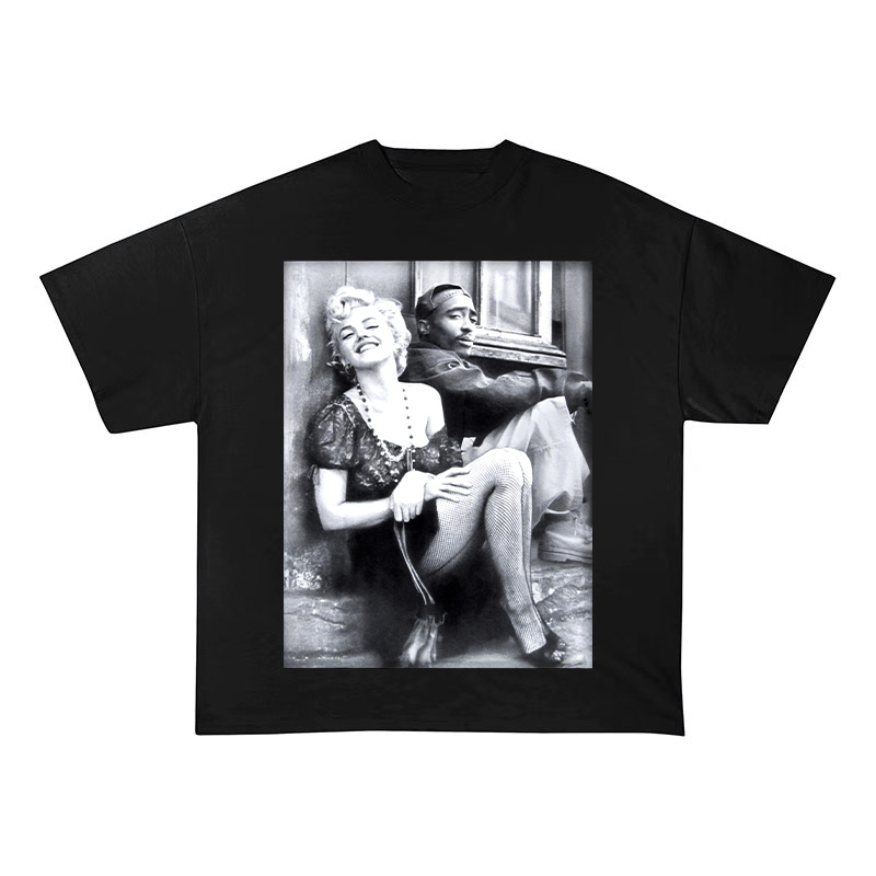 RDMCLOTHINGART tapestry hoodie Marilyn Monroe & Tupac Portrait Oversized Heavyweight Cotton Tee-6008
