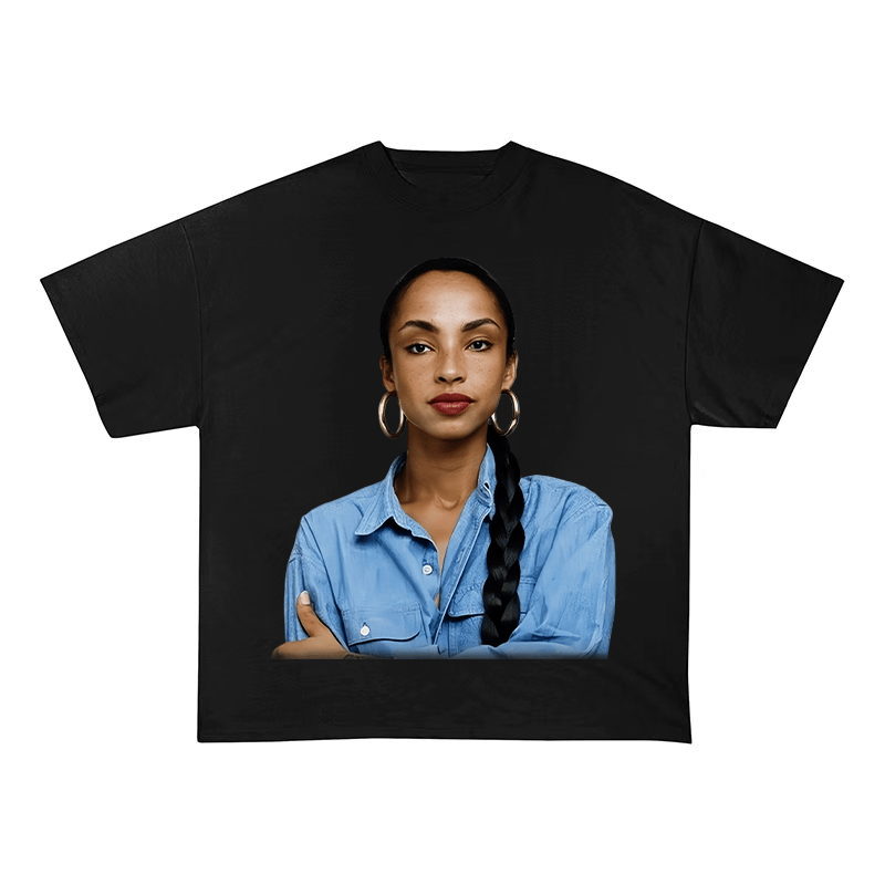 RDMCLOTHINGART tapestry hoodie Sade Portrait Oversized Heavyweight Cotton Tee-60013 | Retro Soul R&B Fan Merch