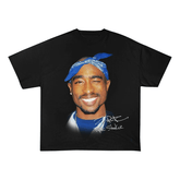 RDMCLOTHINGART tapestry hoodie Tupac Shakur Blue Bandana Portrait Oversized Heavyweight Cotton Tee-60017 | 90s Hip Hop Rap Fan Merch